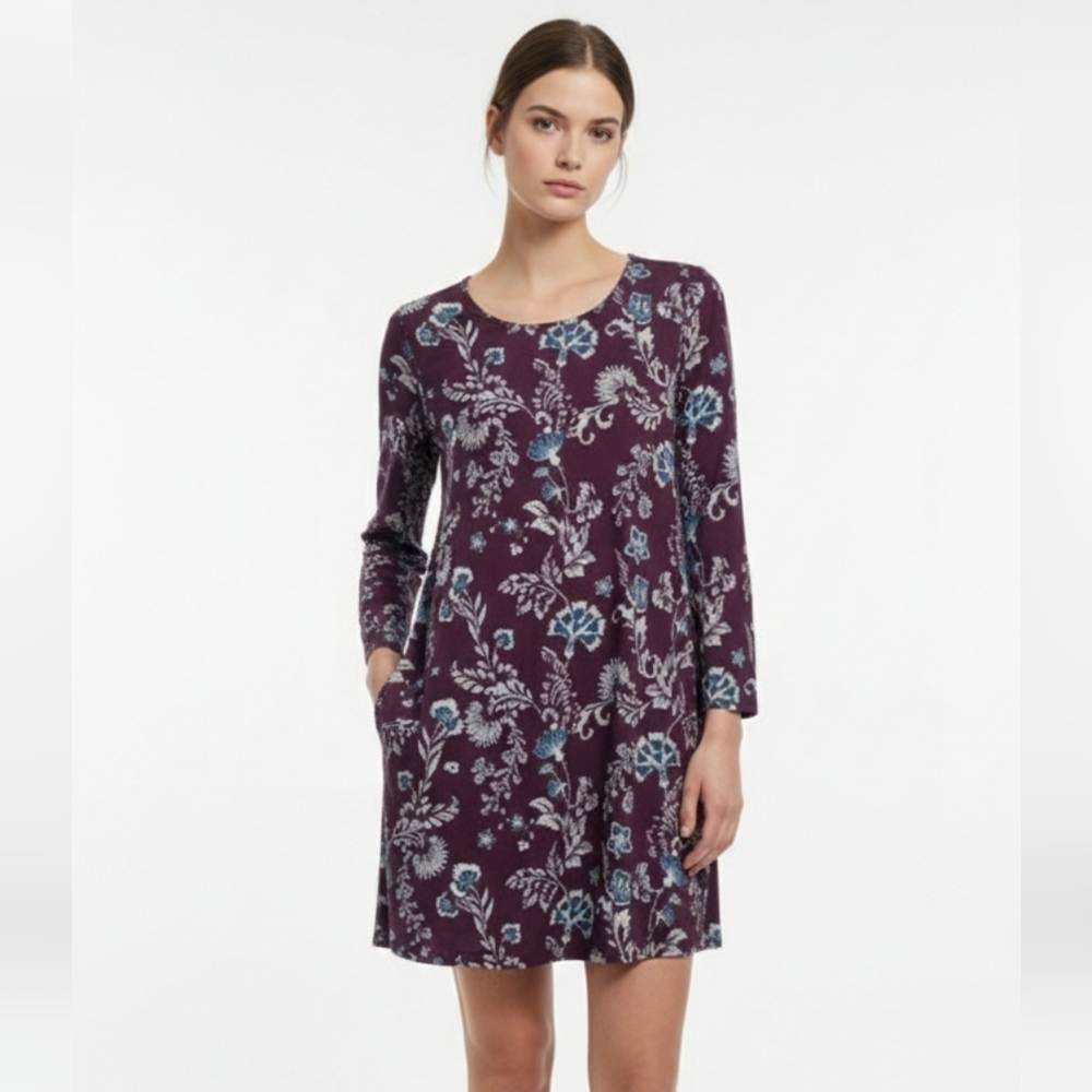 Everly Dress Purple Blue Floral Mini Shift Boho Retro M